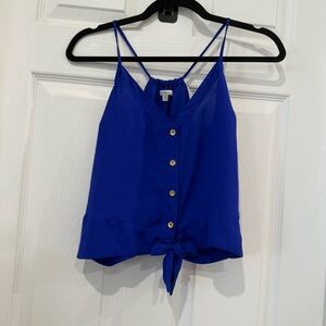 Charlotte Russe Royal Blue Top with Racerback, Faux Buttons and Waist Tie